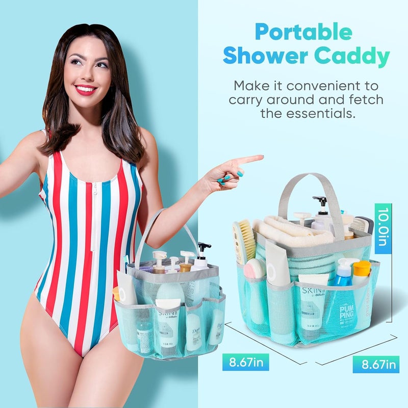 EUDELE 2 Pack Mesh Shower Caddy Portable for College Dorm Room Essentials, Shower Caddy Dorm with 8-Pocket Large Capacity,Shower Bag for Beach,Swimming,Gym - Image 4